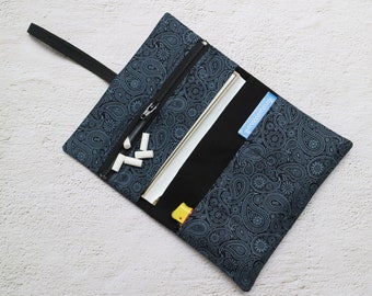 Tobacco bag dark blue paisley printed with elastic band no.TB269