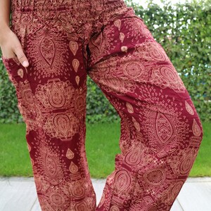 Pantalon d'été rouge foncé imprimé gouttes d'eau avec bande élastique n P33 Sarouel Pump Yoga Goa Aladdin Hippy Boho Gypsy Ballon Baggy image 7