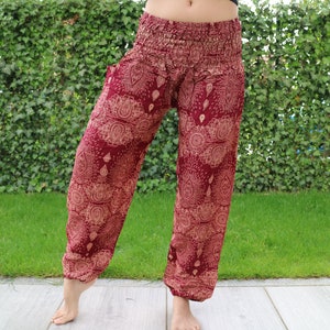 Pantalon d'été rouge foncé imprimé gouttes d'eau avec bande élastique n P33 Sarouel Pump Yoga Goa Aladdin Hippy Boho Gypsy Ballon Baggy image 8