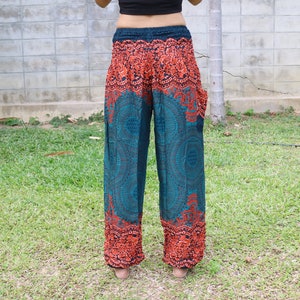 Blau-Orange Sommerhose mit Blumenmuster und Elastikbund Harem Pump Yoga Goa Aladdin Hippy Boho Gypsy Ballon Baggy Hose aus Viskose Bild 5