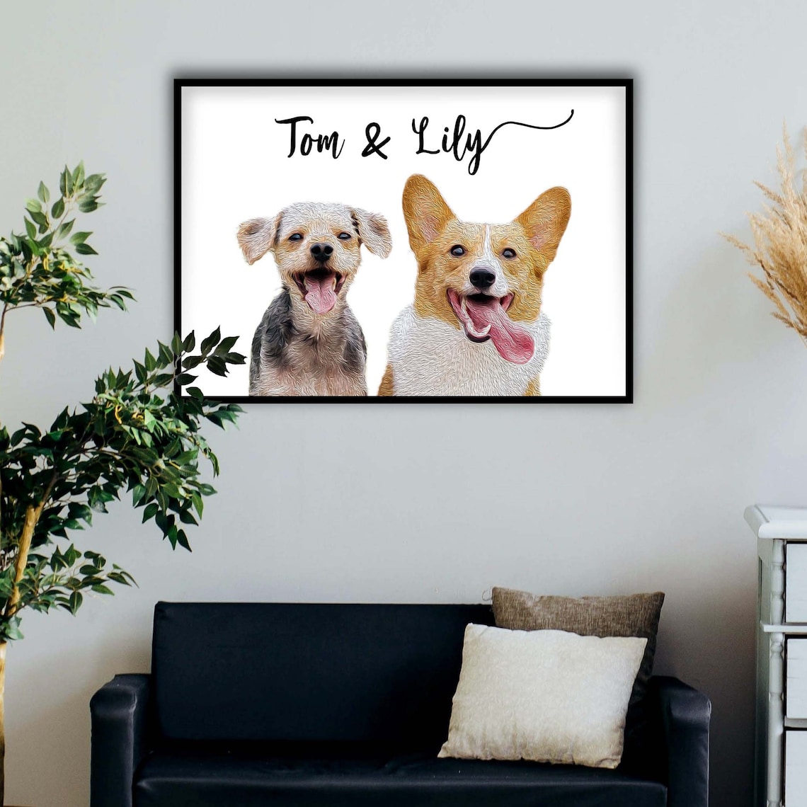 Custom Pet Portrait Wall Art Printable Digital Physical Etsy