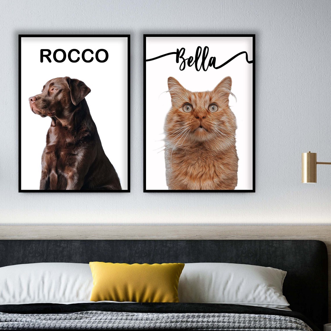 Custom Pet Portrait Wall Art Printable Digital Physical Etsy