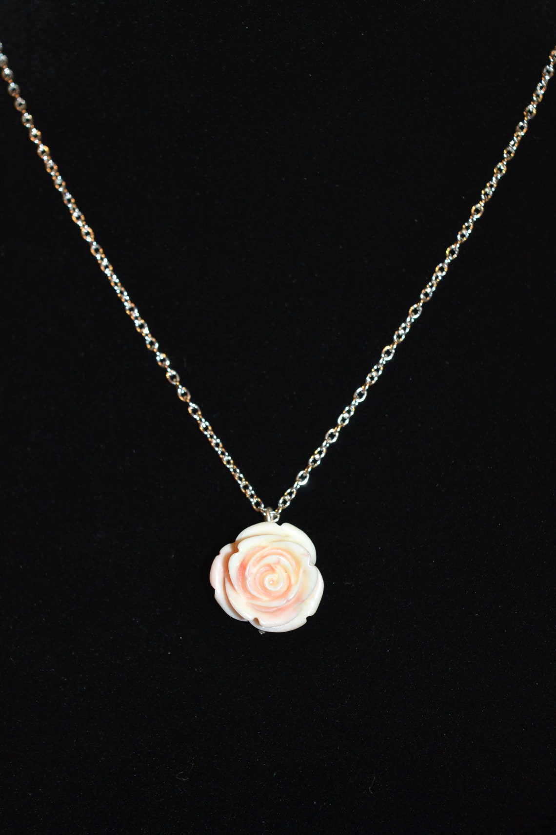 Pink Blooming Rose Necklace Etsy