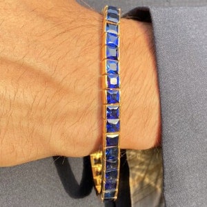 Men Sapphire Bracelet | Silver Sapphire Bracelet | All Stone Bracelet | Men&#39;s Jewelry | Gift for men | Gift for him | Men Tennis Bracelet