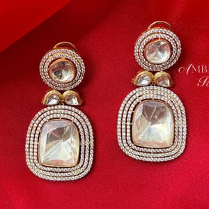 925 Silver Moissanite Polki Earrings, Indian Wedding Jewellery, Polki Earrings, Moissanite Polki, Indian Bridal Jewelry Polki Kundan Earring