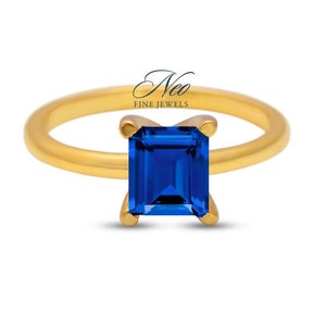 Dainty Gold Sapphire Ring, 14k Gold Octagon Solitaire Ring for Women, September Birthstone Ring, Minimalist Sapphire, Daily Wear Sapphire