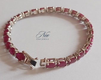 14K Gold Rubin Armband, Rubin Schmuck, Juli Birthstone Armband, Oval Rubin Armband, Zierliche Rubin Armband, Stapeln Silber Rubin Armband