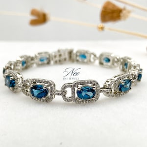 Topaz Oval Tennis Bracelet in Sterling Silver, Topaz Bracelet For Women, Elegant Topaz Bracelet, November Birthstone Bracelet, Natural Topaz