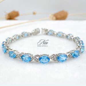 Topaz Oval Tennis Bracelet in Sterling Silver, Topaz Bracelet For Women, Elegant Topaz Bracelet, November Birthstone Bracelet, Natural Topaz