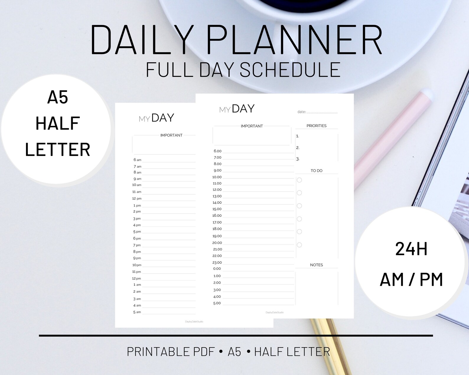 24h Daily Planner Printable 24 Hour Planner Day Schedule | Etsy