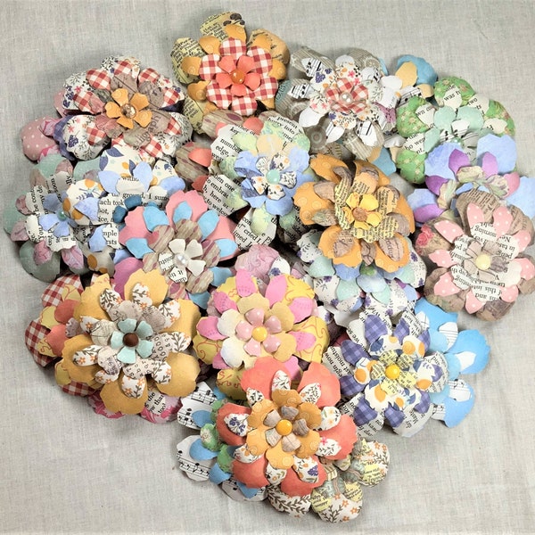 Large Handmade Paper Flowers for Junk Journals - Card Making - Scrapbooking