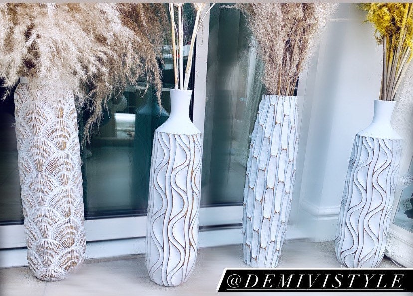 Tall rustic resin vase for dried flowers pampas white / tall vase UK