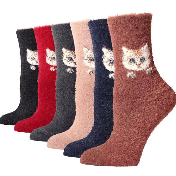 Warm cat winter fluffy Cashmere socks / women cat socks / cat socks / gift for her / cat owner gift