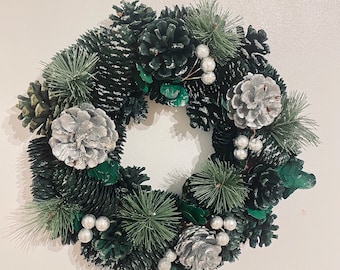 Christmas Winter Pine Cone Wreath  Front Door Decorative Garland Rustic Country Style Traditional Festive Wreath Home Décor/ Candle Holder