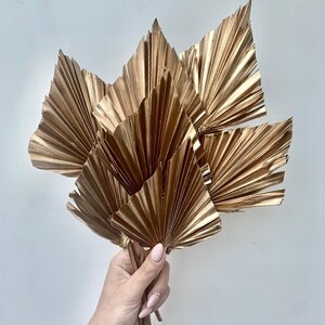 3x Gold / Weiß Getrocknete Palm Speer Blätter / Boho Dekor, getrocknete Vase Blumen, Palmblatt UK, Palm Cake Topper, Palmen Speer Bild 2