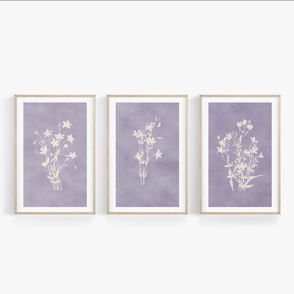 Lavender Botanical Wall Art, Set of 3 Prints, Rustic Botanical Wall Art, Flower Art, Floral Wall Art, Wall Decor, Purple flower print set