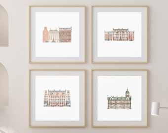 Architectural Illustration, Set of 4 Prints, Ink Sketch, Buildings, Gift for Architecture Student, Classic European, Architectural Design