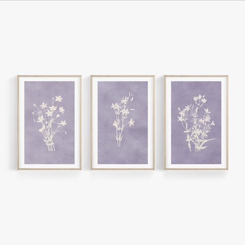 Purple Floral Wall Art Set of 2 Lilac Wall Art Lavender Etsy