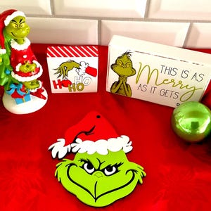 Grinch Ornament | Handmade Wooden Christmas Decoration | Holiday Keepsake | Unique Gift for Grinch Fans Festive Decor