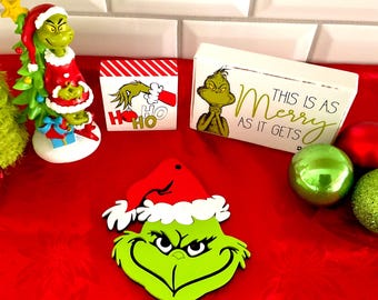 Grinch Ornament | Handmade Wooden Christmas Decoration | Holiday Keepsake | Unique Gift for Grinch Fans Festive Decor