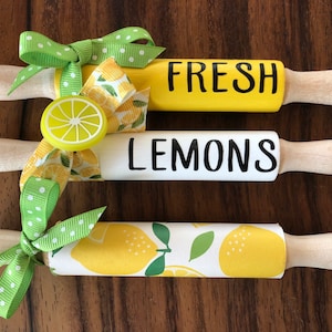 Lemon Mini Rolling Pins | Lemon Decor | Spring Decor | Summer Decor | Home Decor | Tiered Tray Decor | Kitchen Decor | Gifts