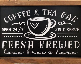 Coffee and Tea Bar Wood Sign | Coffee Bar Decor | Coffee | Tea | Wall Decor  | Home Decor | Wood Sign | Fresh Brewed Decor