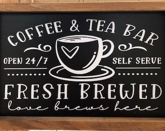 Coffee and Tea Bar Wood Sign | Coffee Bar Decor | Coffee | Tea | Wall Decor  | Home Decor | Wood Sign | Fresh Brewed Decor