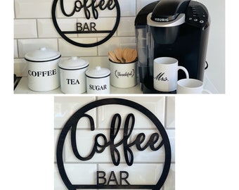 Laser Cut Coffee Bar Sign, Birch Plywood, Custom Size Available