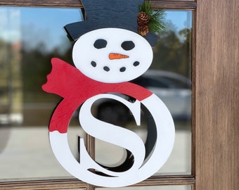 Snowman Monogram Door Hanger | Front Door Wreath | Door Hanger | Wreath | Winter Decor | Snowman Decor