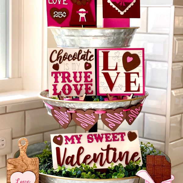 Valentine Tiered Tray Set | Valentine Decor | Love | Chocolate | Sweet | Candy Box | My Valentine | Home Decor | Tiered Tray Decor