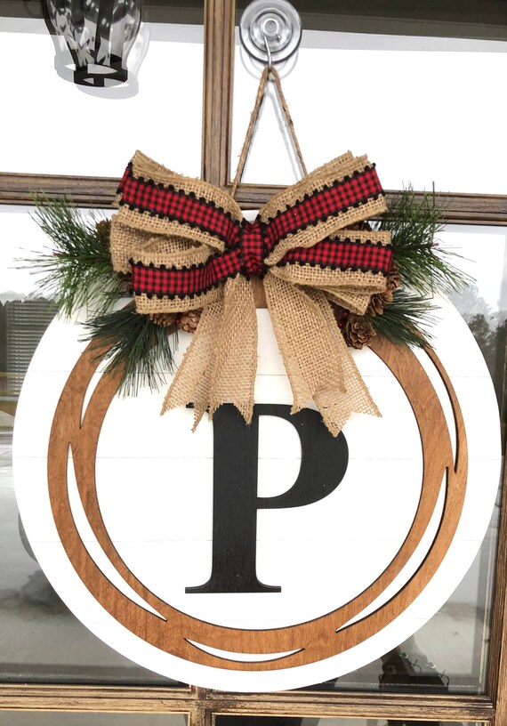 Door Wreath with Letter | Winter Decor | Front Door Hanger | Home Decor