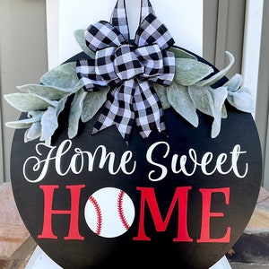 Decoración para puerta de entrada / Hogar, dulce hogar / Corona para puerta de entrada / Colgador de puerta / Corona para puerta / Béisbol / Regalo de inauguración de la casa / Decoración del hogar / Regalo para agente inmobiliario