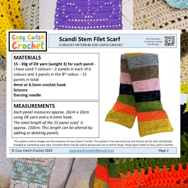 CROCHET PATTERN - Scandi Stem Filet Scarf