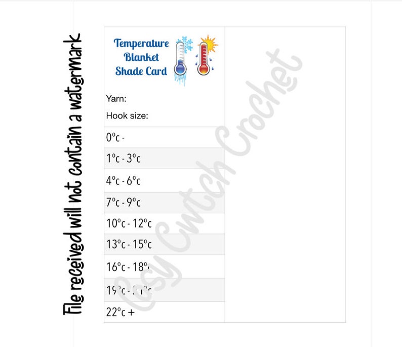 PDF DOWNLOAD Temperature Blanket Shade Card celsius Etsy