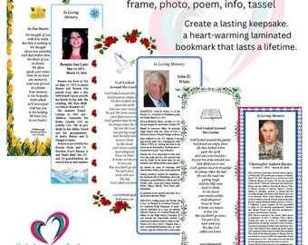 Personalized Laminated Memorial Bookmarks with PHOTO by Celebrating Life Bookmarks, pkgs of 6 or more