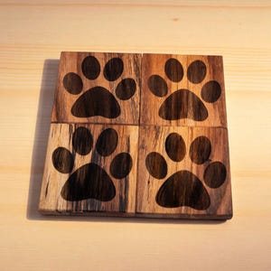 Paw Drink Coasters: Walnut Wood with Custom Epoxy Colors