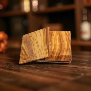Olive Wood Coasters: Set of 4, Natural Rustic Grain