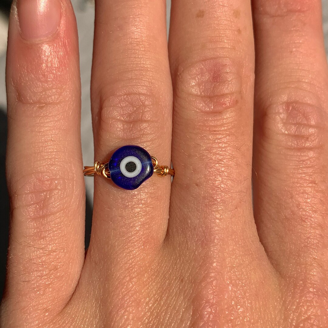 Handmade Evil Eye Ring Beaded Gold Plated Etsy
