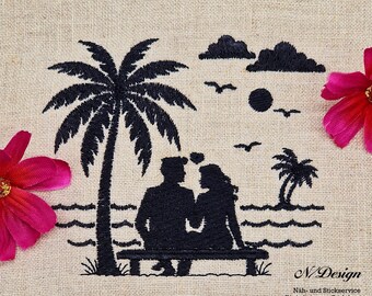 Archivo de bordado "Playa de los Enamorados" para bastidor de 10 x 10 cm