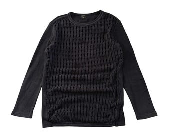 Top de punto desgastado vintage Jean Paul Gaultier Femme / Camisa de manga larga acanalada JPG Archival / Hecho en Japón / Talla 40