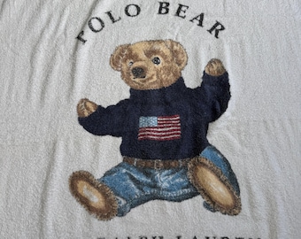 Vintage Polo Ralph Lauren Sweter z Flagą i Ręcznikiem Plażowym w Kolorze Misia, Wyprodukowano w USA
