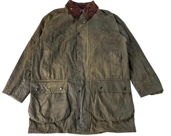 Kurtka Vintage Barbour Northumbria Waxed 3 Crest Made in England, ciężka, 8-uncjowa, Sylkoil