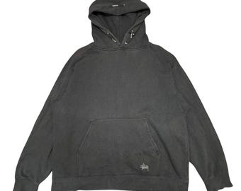 1. Bluza z kapturem Vintage Stüssy z haftowanym logo Mini Stock w kolorze szarym, rozmiar M