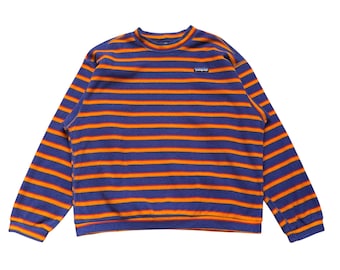 Bluza z polaru Patagonia w paski Capilene z okrągłym dekoltem w kolorze niebieskim, pomarańczowym i żółtym z lat 90.