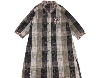 Sukienka/kurtka-tunika w kratę w stylu vintage M.&KYOKO Japan Plaid Textured – rozmiar 2