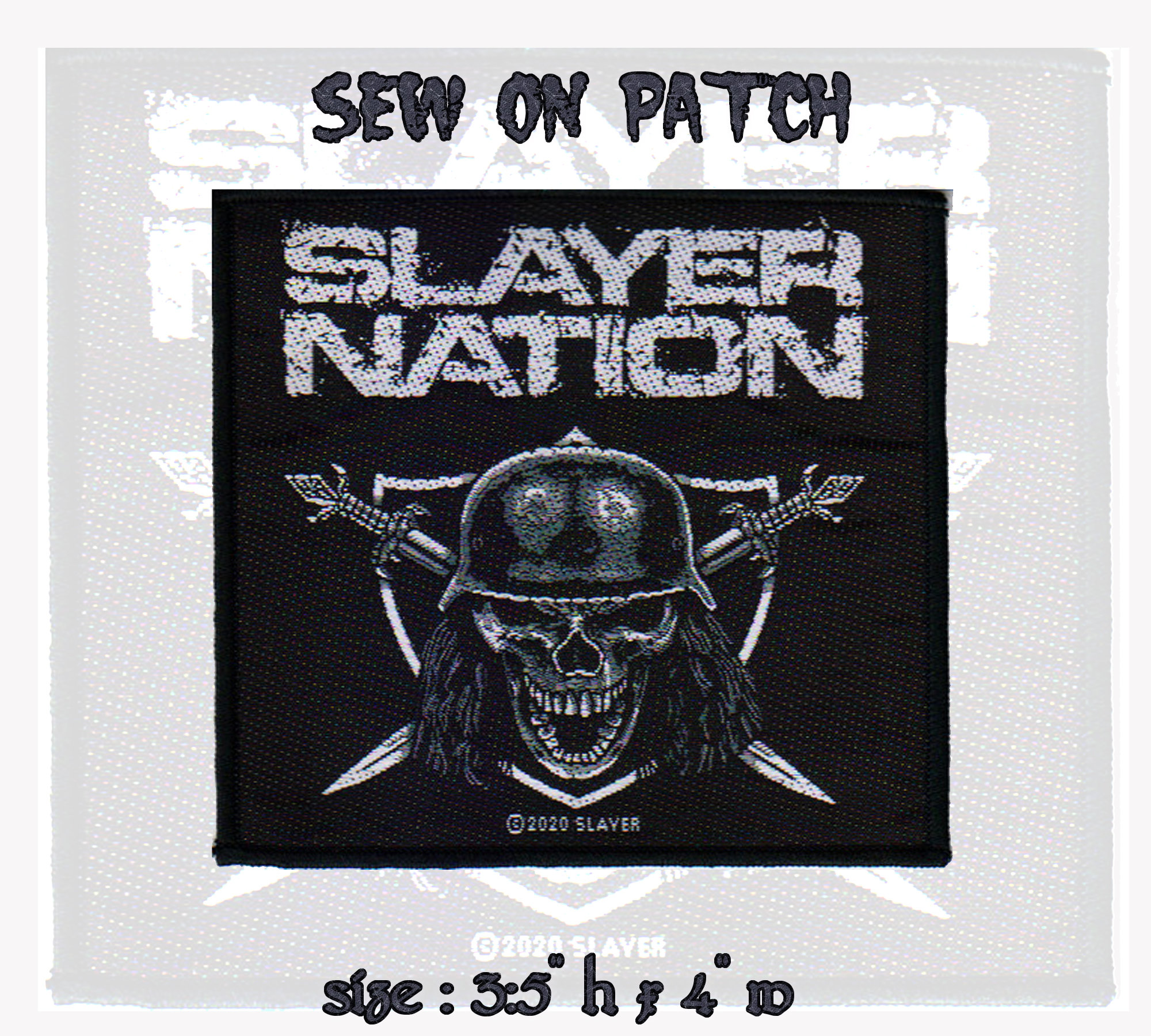 SLAYER - BLACK & WHITE LOGO - IRON or SEW ON PATCH