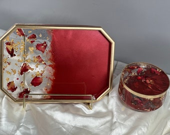 Rolling Tray Set, Rose Petal Mother’s Day Tray Set, Custom Vanity Tray, Unique Gifts for Her, Perfume Tray, Bridal Shower, Home Decor