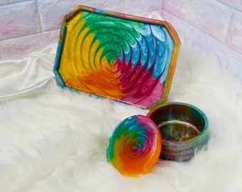 Rolling Tray Set, Custom Vanity Tray, Unique Gifts for Her, Perfume Tray, Bridal Shower, Stash Jar Home Decor Rainbow-Chose you colors