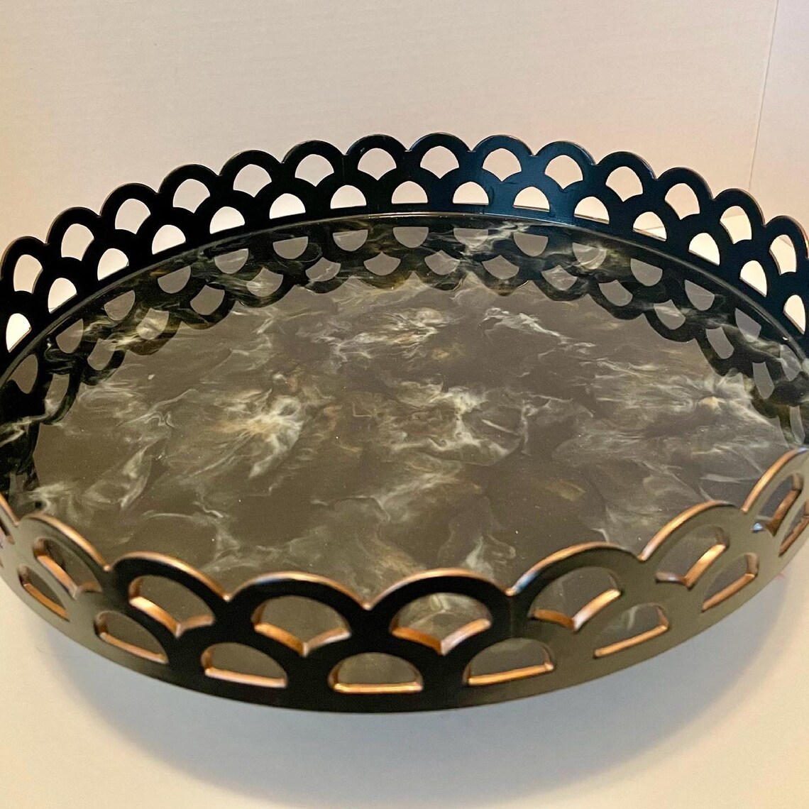 Decorative Tray Resin Marble Black and gold Etsy