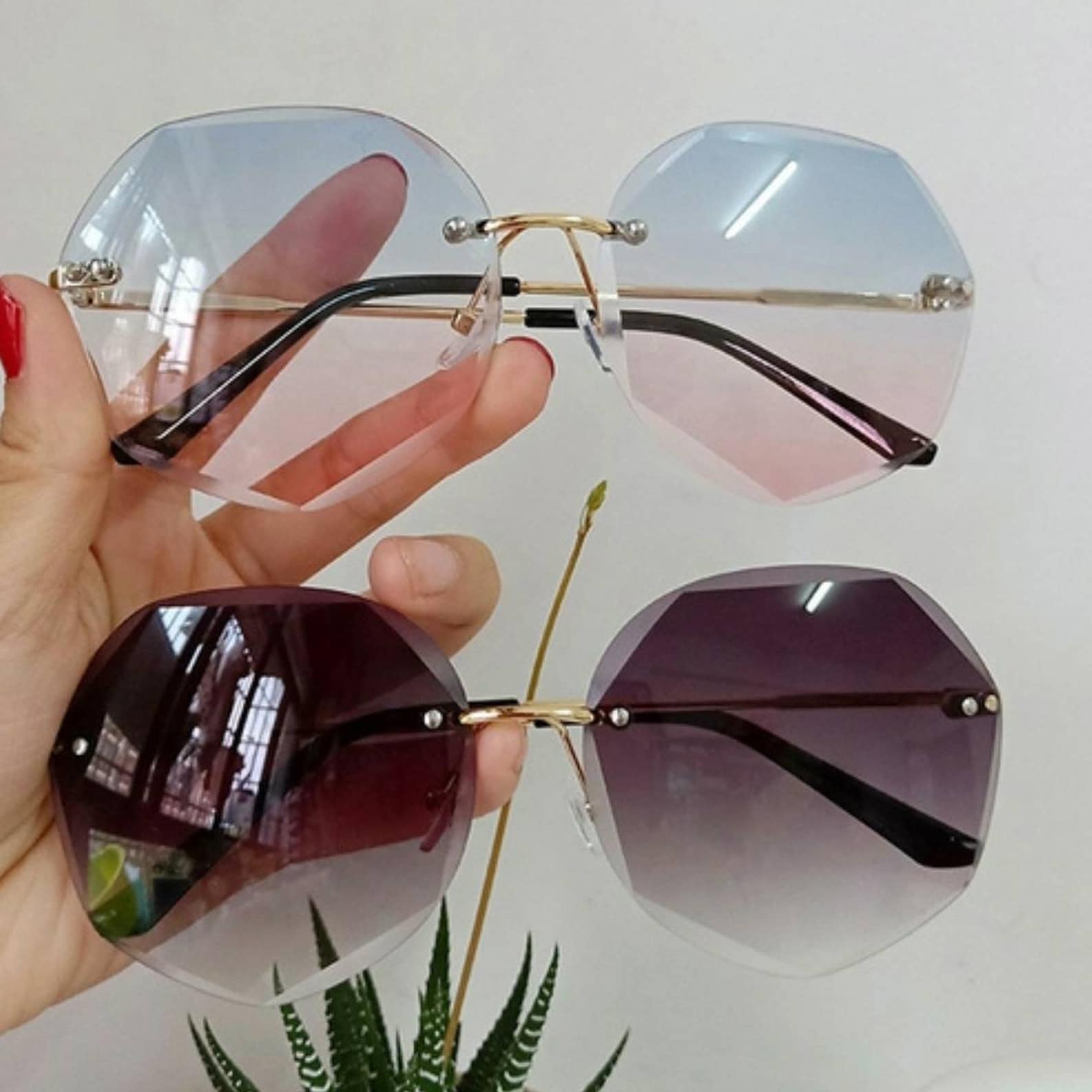 Tea Gradient Sunglasses Women Ocean Water Cut Trimmed Lens | Etsy